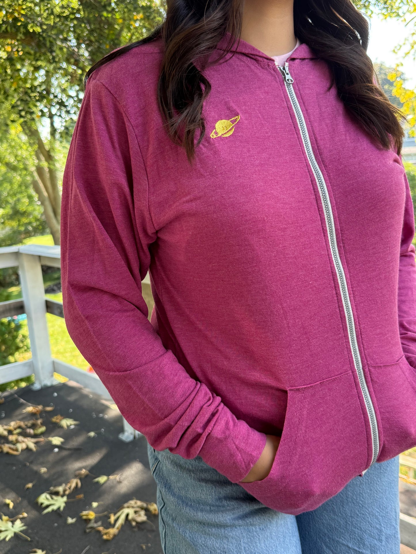 Embroidered Lightweight zip hoodie